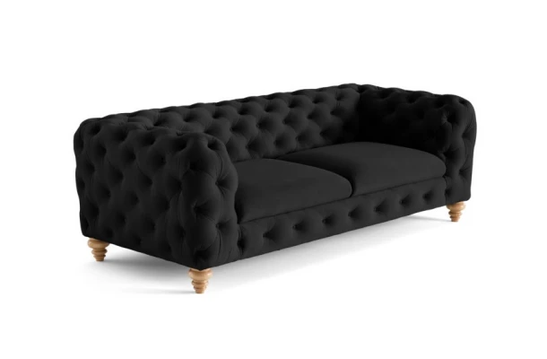 Sofa trzyosobowa pikowana TEO WOOD Chesterfield - eleganckie