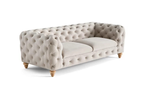Sofa trzyosobowa pikowana TEO WOOD Chesterfield - spanie