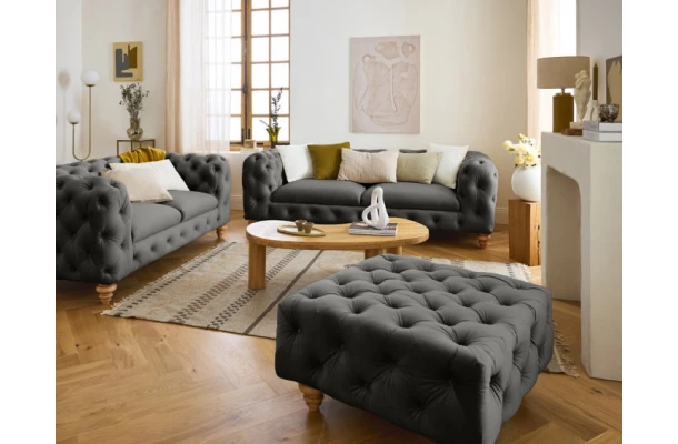 Puf pikowany TEO WOOD Chesterfield - design i funkcjonalnosc w parze