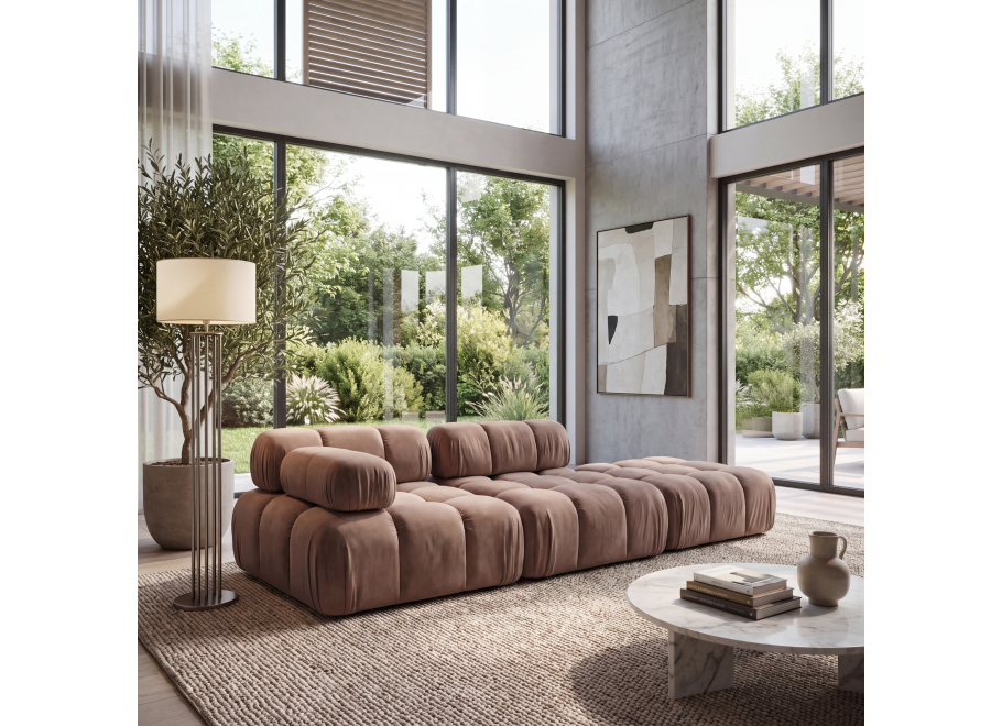 Miękka sofa modułowa Manzoni 3-osobowa w brązowym welurze