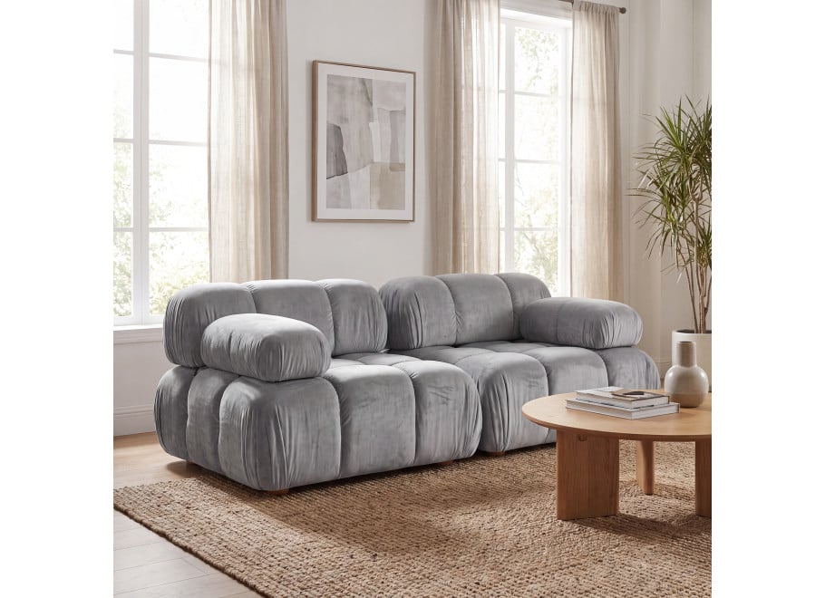 Wygodna sofa modułowa Manzoni 2-osobowa w popielatym welurze