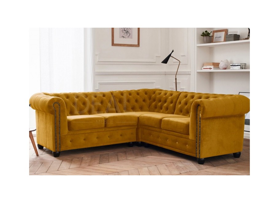 Narożnik pięciosobowy z funkcją spania pikowany glamour Chesterfield FELIX 2+E+2 10