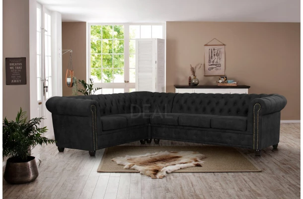 Narożnik pięciosobowy z funkcją spania pikowany glamour Chesterfield FELIX 2+E+2 - design i funkcjonalnosc w parze