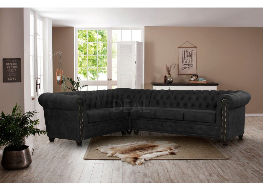 Narożnik pięciosobowy z funkcją spania pikowany glamour Chesterfield FELIX 2+E+2 11