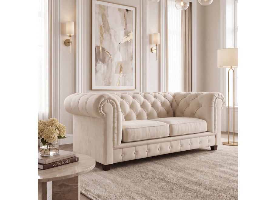 Stylowa sofa SOLARIS 2 dwuosobowa z funkcją spania welur kremowy