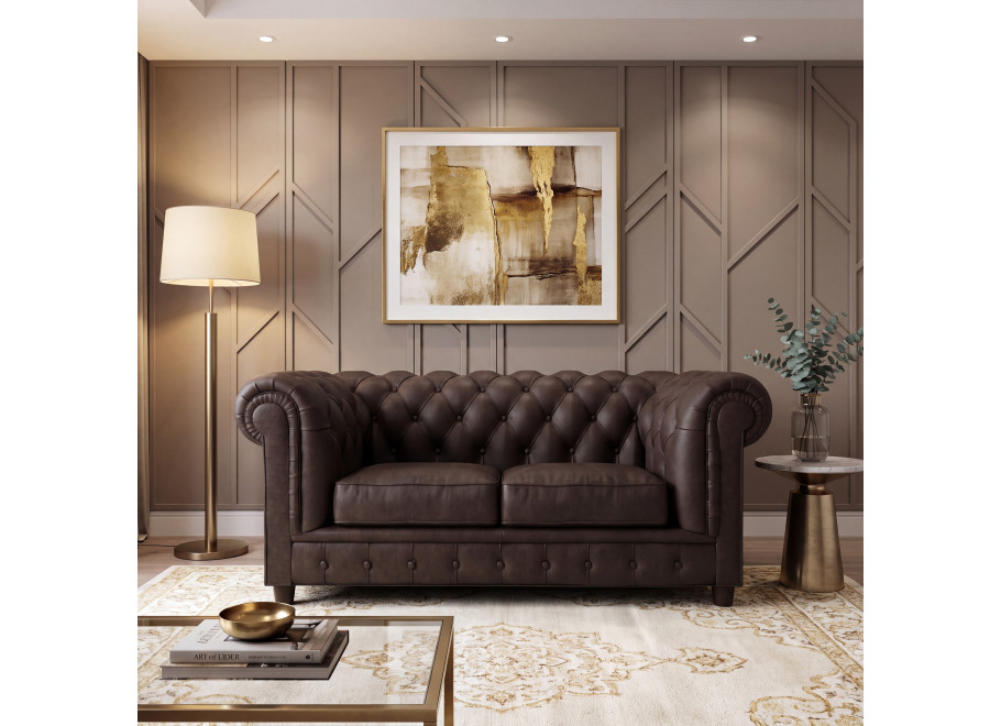 Sofa Chesterfield SOLARIS 2 dwuosobowa brązowy welur z funkcją spania