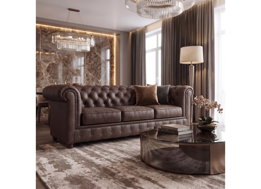 Pikowana 3-osobowa sofa SOLARIS 3 z funkcją spania w brązowym welurze