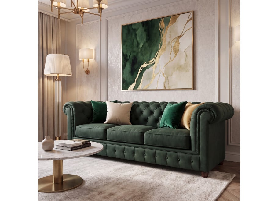 Wygodna sofa SOLARIS 3 z funkcją spania w zielonym welurze