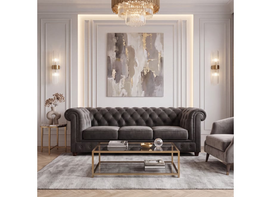 Miękka pikowana sofa SOLARIS 3 trzyosobowa z funkcją spania, szary welur