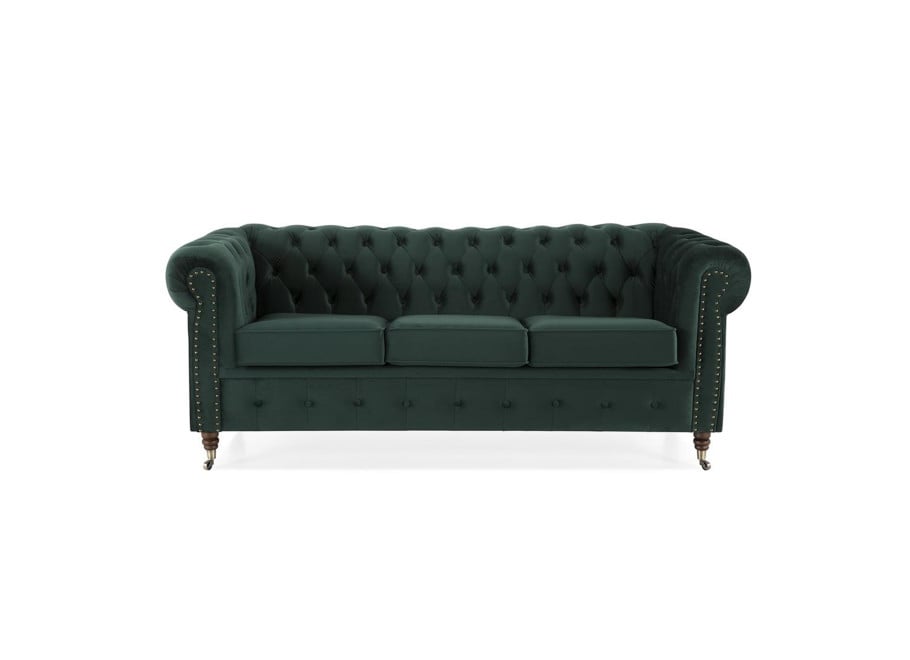 Pikowana sofa VINCENT trzyosobowa w zielonym welurze z funkcją spania 2