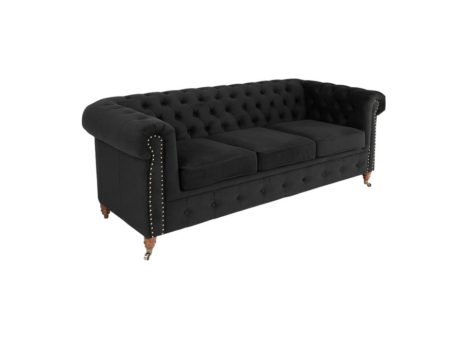 Pikowana sofa VINCENT 3-osobowa w czarnym welurze z funkcją spania 3