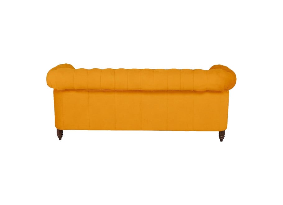Miękka pikowana sofa VINCENT trzyosobowa z funkcją spania, żółty welur 9