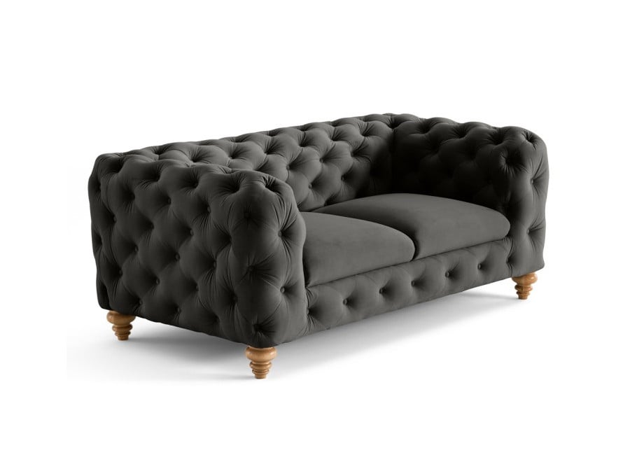 Miękka pikowana sofa TEO WOOD Chesterfield 2-osobowa welur szary 2
