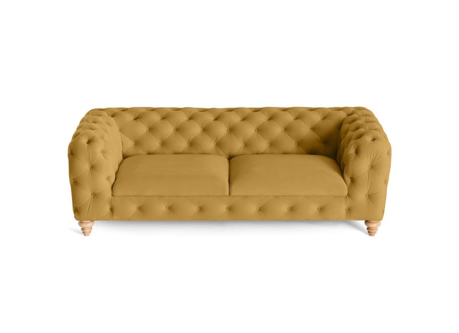 Luksusowa sofa TEO WOOD 3-osobowa na drewnianych nóżkach, miodowy welur 2