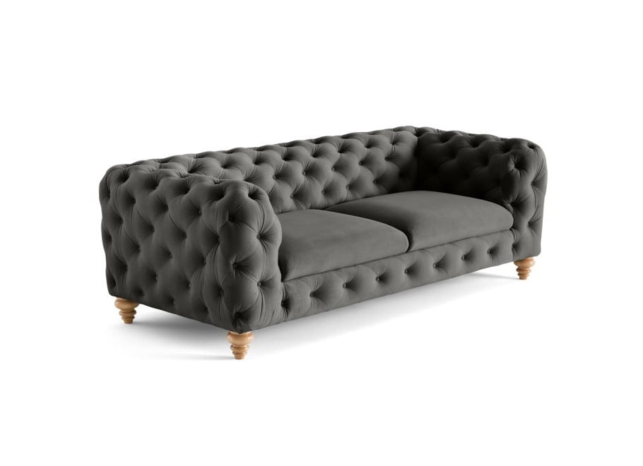 Pikowana sofa TEO WOOD Chesterfield w szarym welurze 2