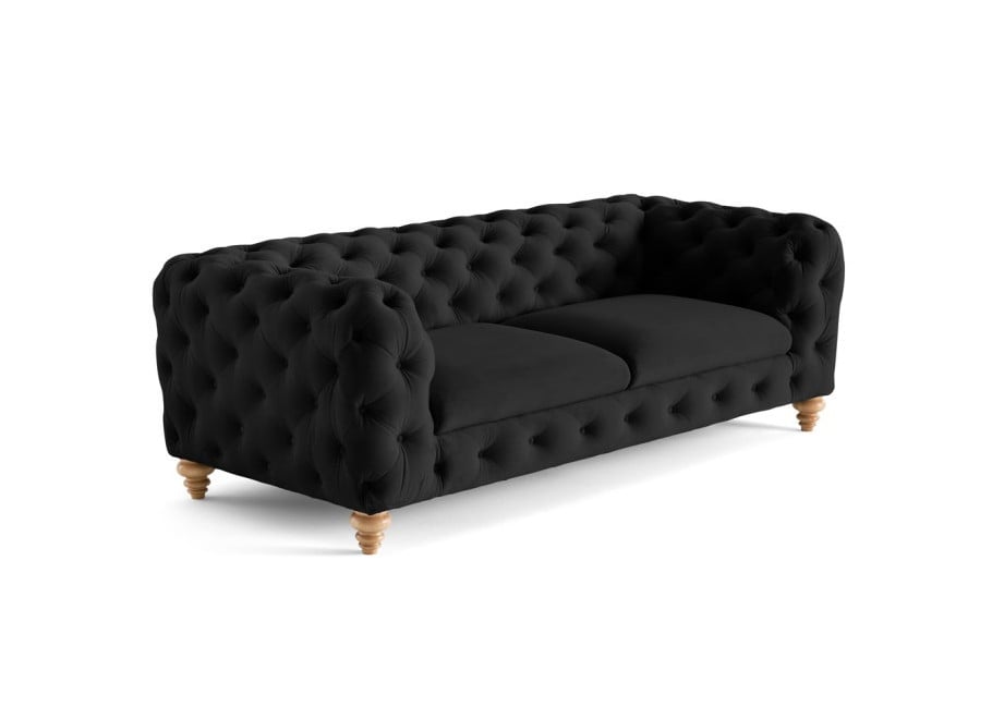 Wygodna sofa TEO WOOD trzyosobowa na drewnianych nóżkach w czarnym welurze 2