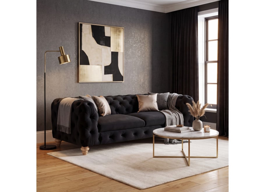 Wygodna sofa TEO WOOD trzyosobowa na drewnianych nóżkach w czarnym welurze