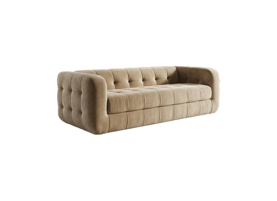 Elegancka sofa Zarina trzyosobowa w chłodnym beżu, welur 2