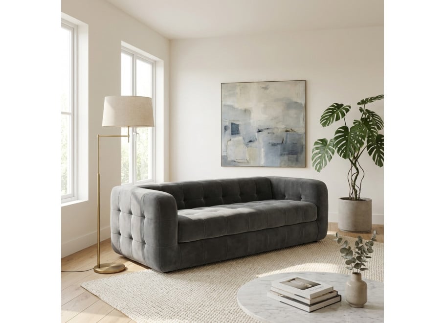 Sofa do salonu Zarina 3-osobowa welur popielaty