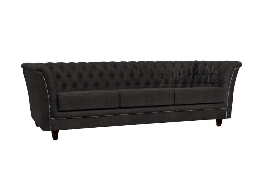 Pikowana sofa HASSO Chesterfield w czarnym welurze 2