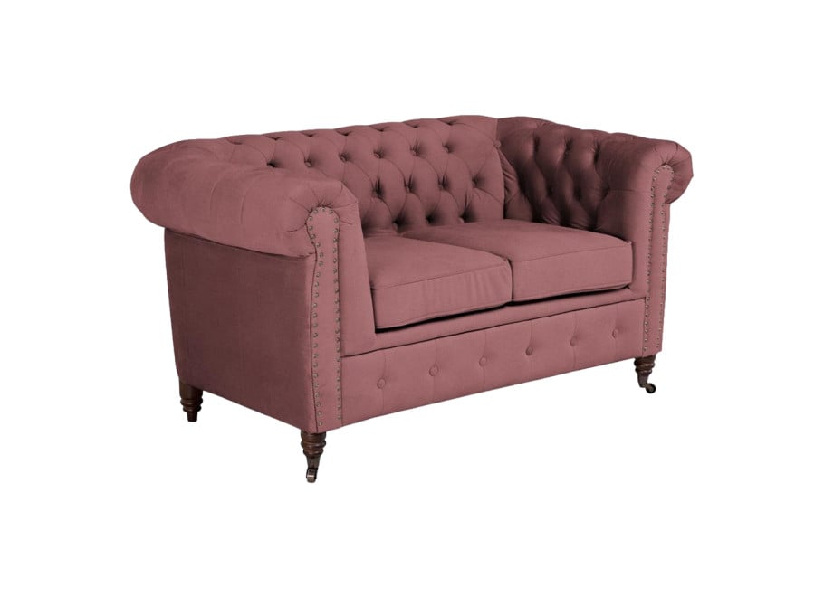 Glamour Chesterfield sofa VINCENT dwuosobowa pikowana w różowym welurze 3