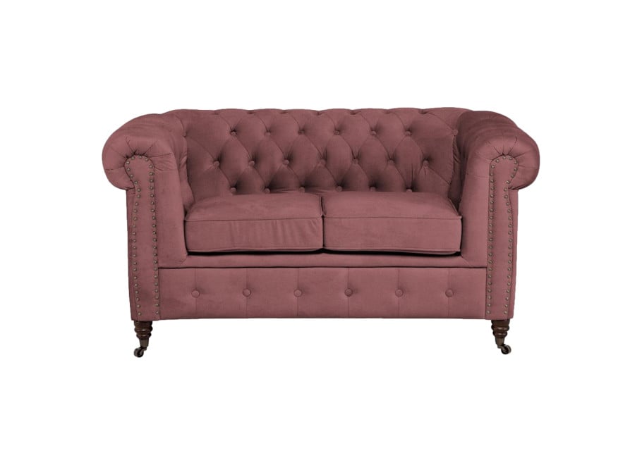 Glamour Chesterfield sofa VINCENT dwuosobowa pikowana w różowym welurze 2
