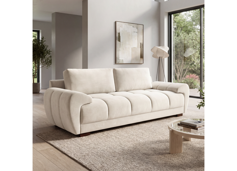 Komfortowa sofa ZEMO BIS trzyosobowa w kremowym welurze - Sorisso 6
