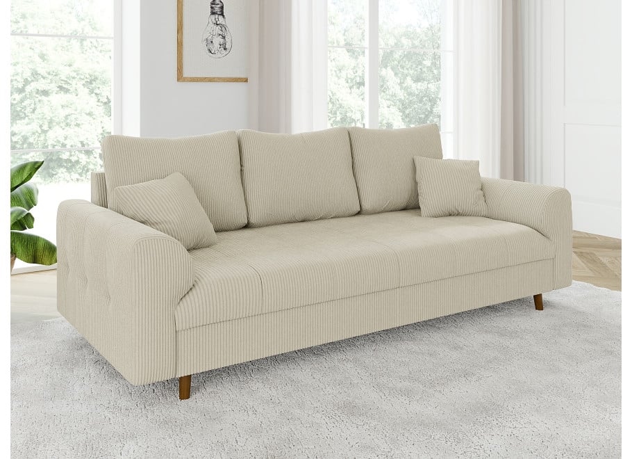 Elegancka sofa Laril trzyosobowa w kremowym sztruksie 3