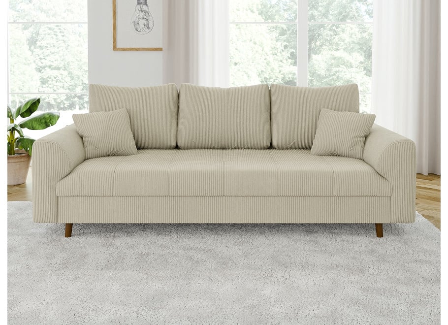 Elegancka sofa Laril trzyosobowa w kremowym sztruksie 4