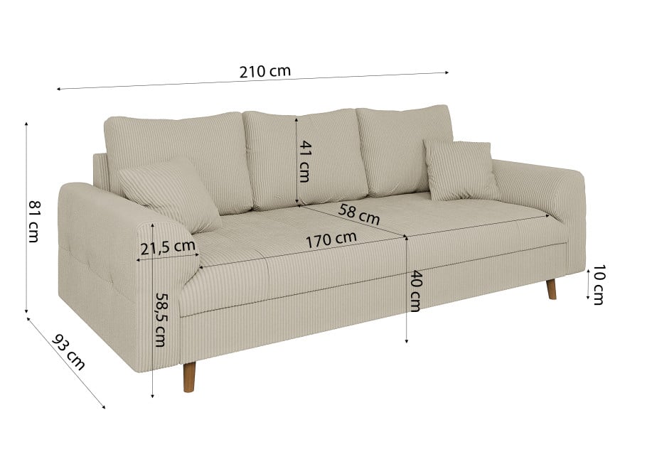 Elegancka sofa Laril trzyosobowa w kremowym sztruksie 6