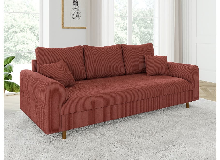 Komfortowa sofa Laril 3-osobowa na wysokich nóżkach w płowym sztruksie 3