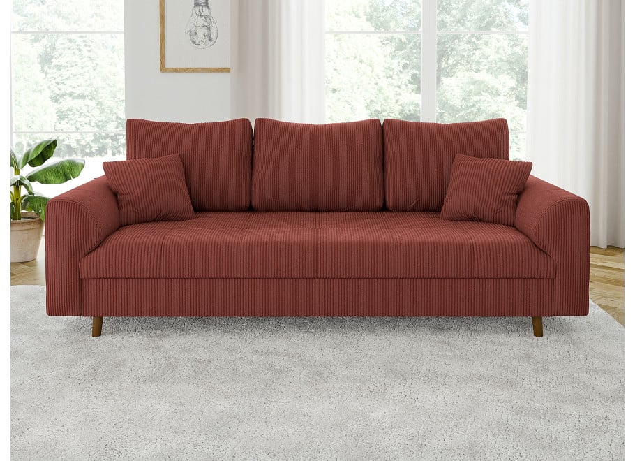 Komfortowa sofa Laril 3-osobowa na wysokich nóżkach w płowym sztruksie 4