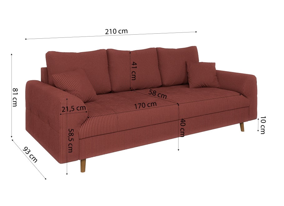 Komfortowa sofa Laril 3-osobowa na wysokich nóżkach w płowym sztruksie 6