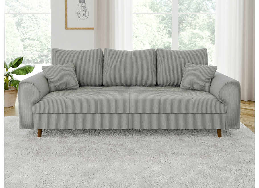 Wygodna sofa Laril trzyosobowa na wysokich nóżkach w szarym sztruksie 4