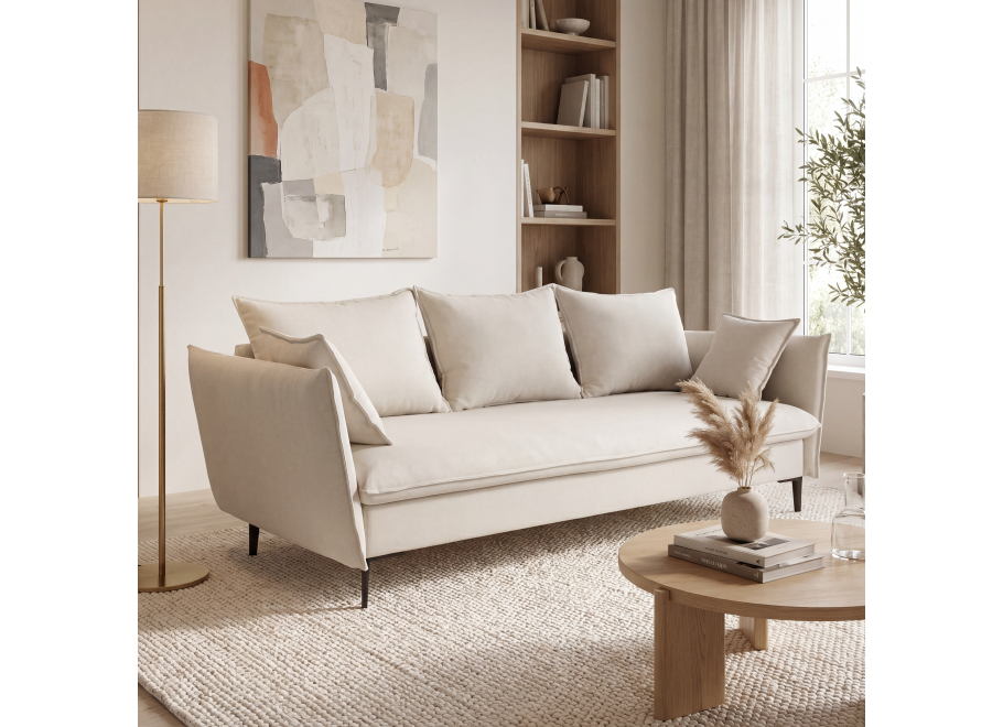 Wygodna sofa Venico 3-osobowa do salonu w kremowym welurze - Riviera 21