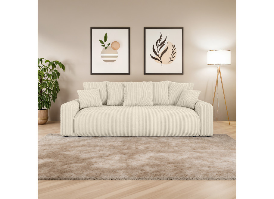 Wygodna Sofa z funkcją spania Cleo czteroosobowa w kremowym sztruksie