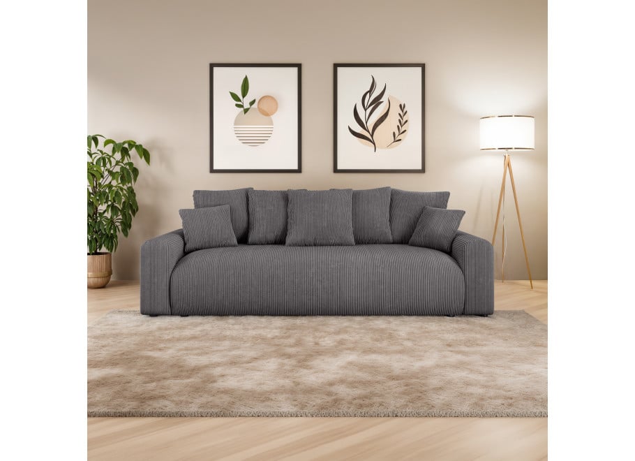 Miękka Sofa z funkcją spania Cleo czteroosobowa w grafitowym sztruksie