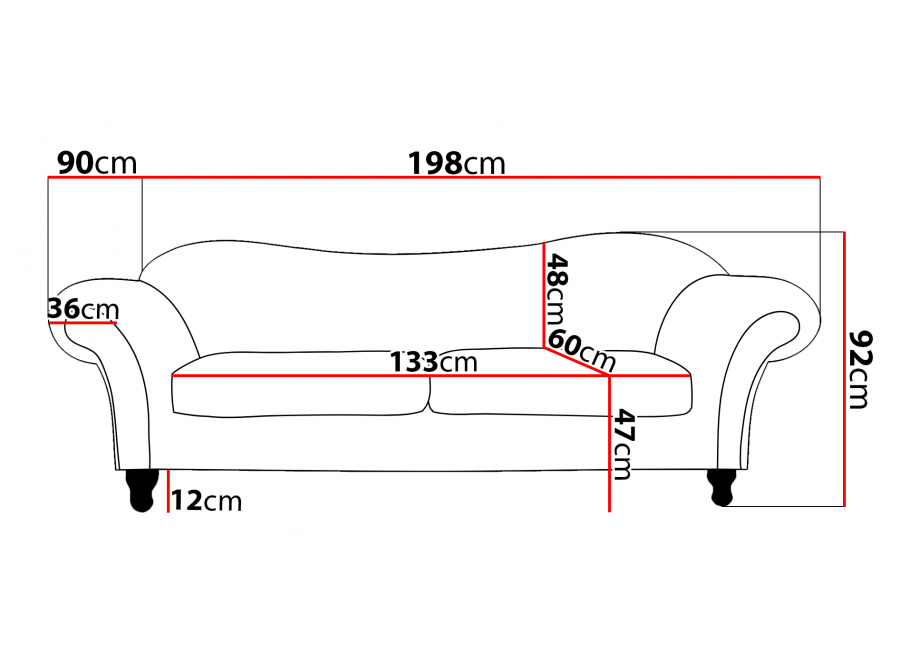 Luksusowa sofa PARIS 2-osobowa w czerwonym welurze 3