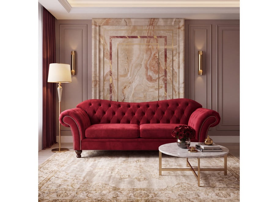 Luksusowa sofa PARIS 2-osobowa w czerwonym welurze