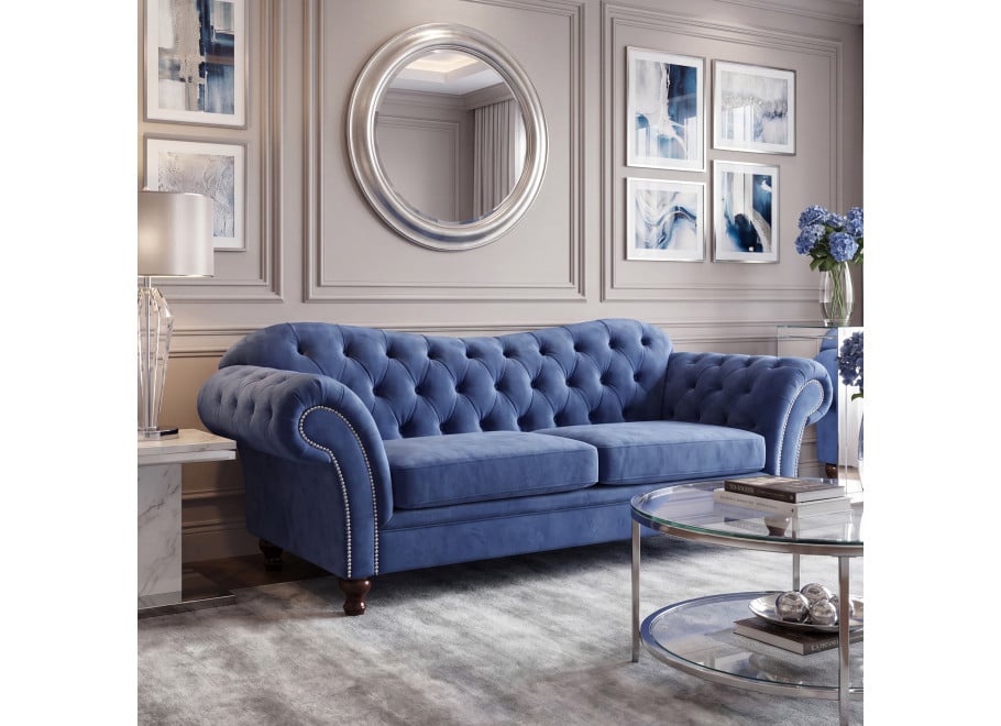 Elegancka sofa PARIS dwuosobowa w kobaltowym welurze
