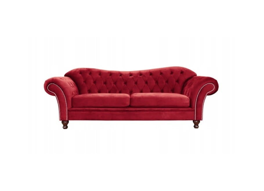 Elegancka pikowana sofa PARIS trzyosobowa w czerwonym welurze - Amore 12