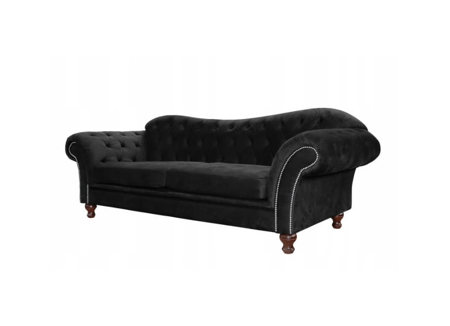 Pikowana sofa PARIS z funkcją spania w czarnym welurze w stylu glamour 2