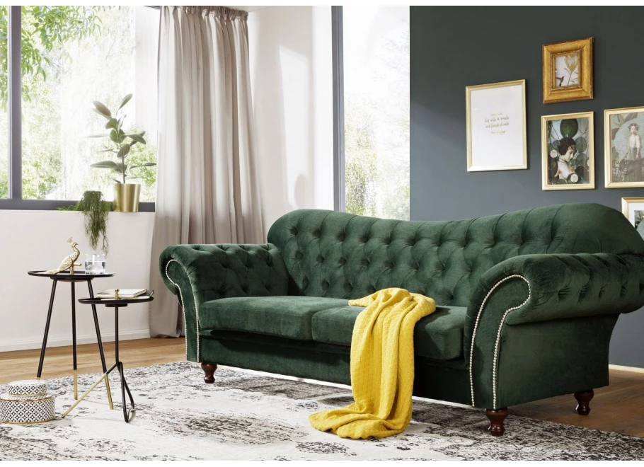 Sofa dwuosobowa z funkcją spania pikowana Chesterfield PARIS