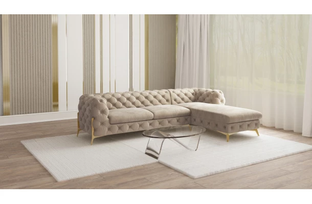 Narożnik czteroosobowy pikowany glamour Chesterfield TEO 2,5+OT - bok