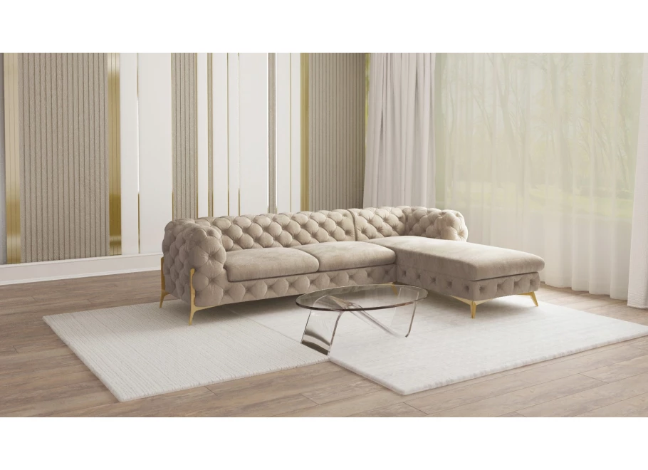 Narożnik czteroosobowy pikowany glamour Chesterfield TEO 2,5+OT