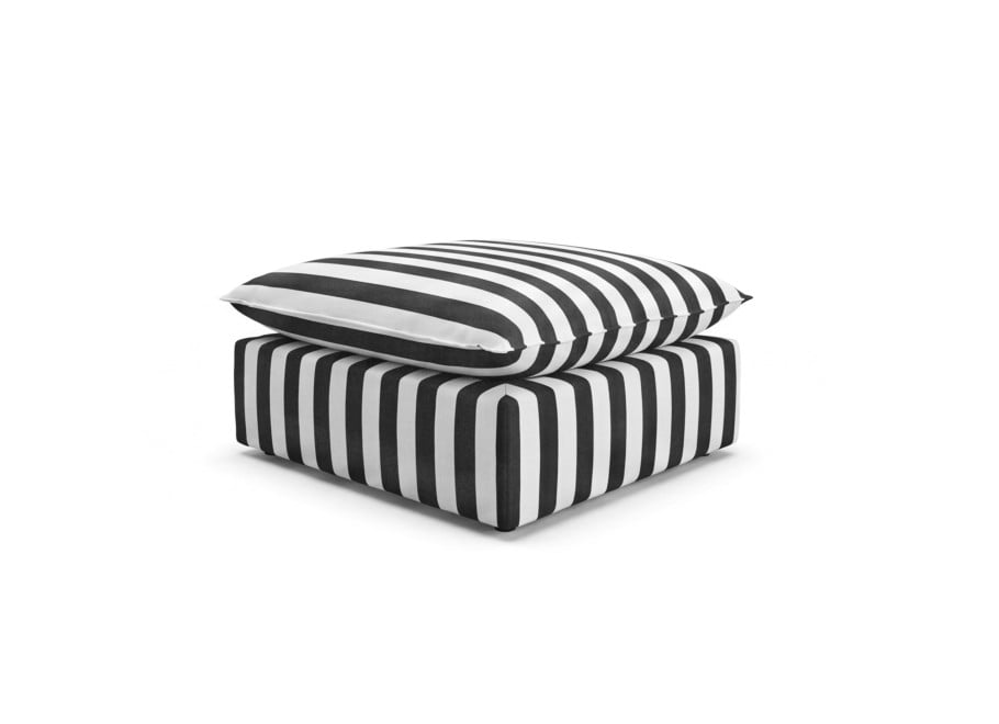 Czarno-biała pufa ogrodowa Marvella w pasy - tkanina outdoor 80x80 3