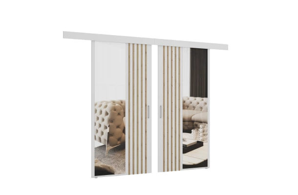 Drzwi przesuwne dwuskrzydłowe sufitowe z lamelami i lustrem RIVI - design i funkcjonalnosc w parze Drzwi przesuwne dwuskrzydłowe sufitowe z lamelami i lustrem RIVI - design i funkcjonalnosc w parze
