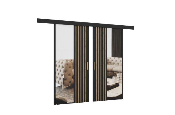 Drzwi przesuwne dwuskrzydłowe sufitowe z lamelami i lustrem RIVI - design i funkcjonalnosc w parze Drzwi przesuwne dwuskrzydłowe sufitowe z lamelami i lustrem RIVI - design i funkcjonalnosc w parze