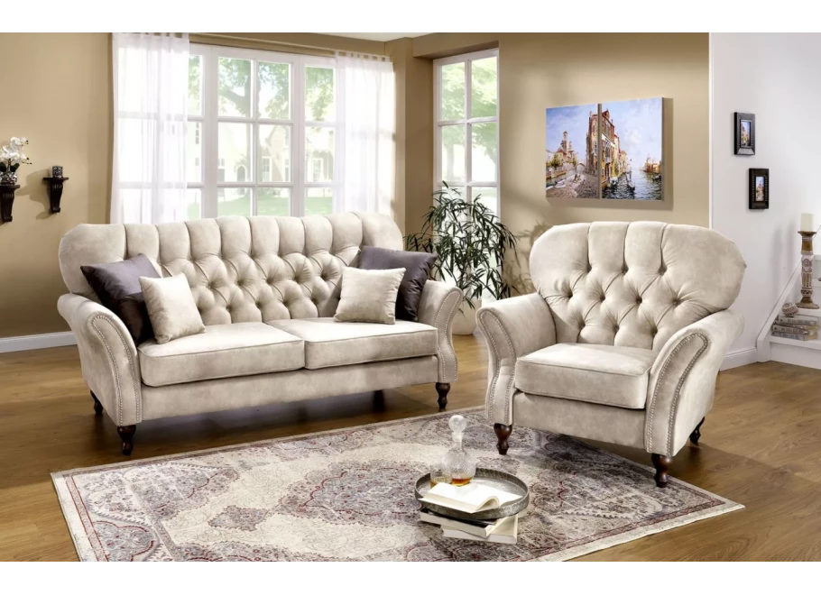 Sofa trzyosobowa pikowana glamour Chesterfield  BOGOTA