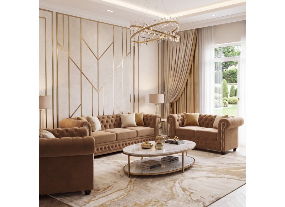 Zestaw mebli pikowanych Chesterfield 3+2+1 FELIX - Riviera 24